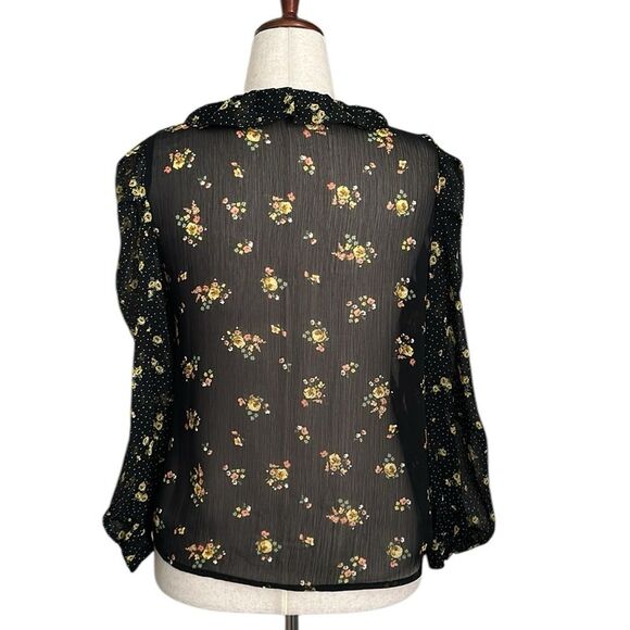 Zara Women’s Sheer Floral V-neck Ballon Sleeve Blouse Cottagecore Size M - Picture 3 of 10